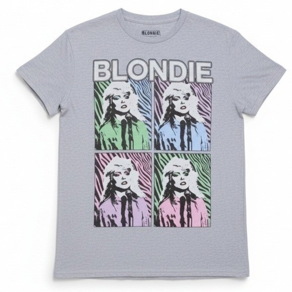 PHILCOS Blondie‎ Zebra Pop Art Graphic T Shirt Women Sz Medium Grey Band Tee 70s